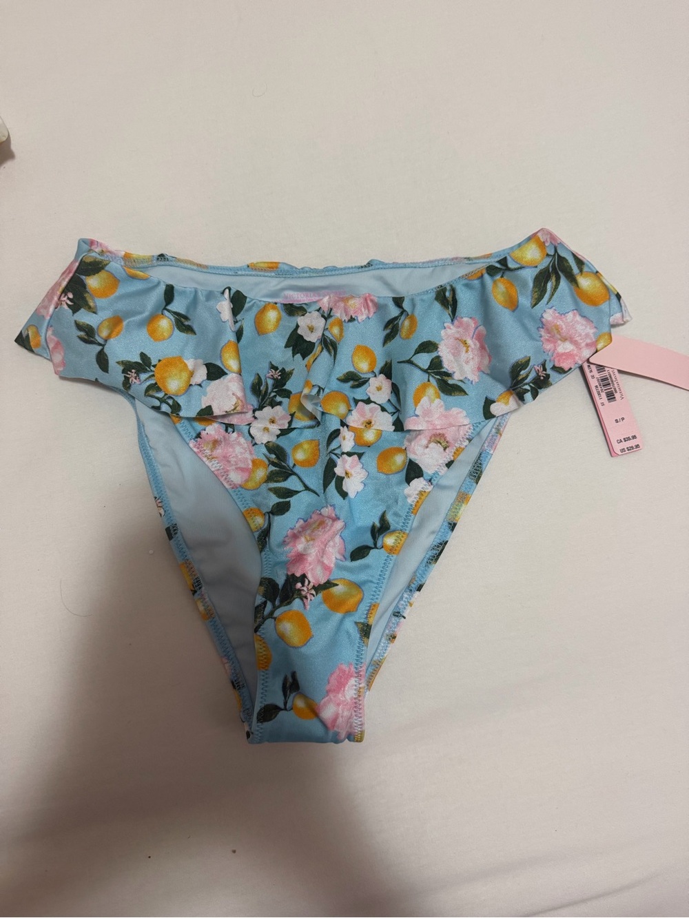 VS Blue Floral & Lemon Print Ruffle Bikini Bottoms